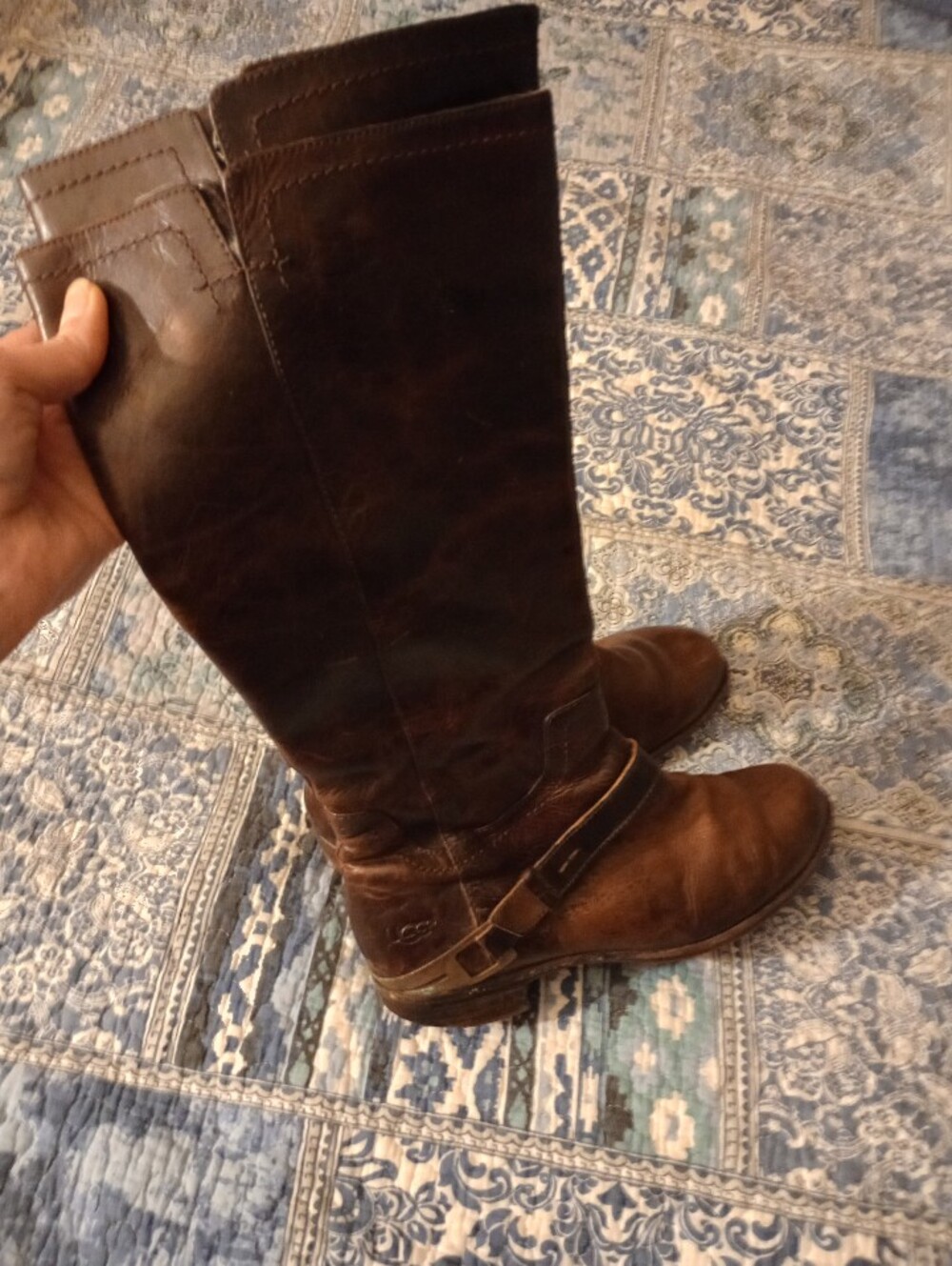 Boho Brown Distressed Leather Knee-High Riding Boots Women's